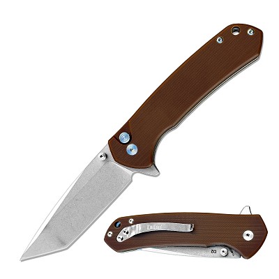 Premium CNC Machined D2 Tanto Blade Ball Bearing Pocket Knife Brown G10 Handle