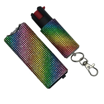 Rainbow Rhinestones Mini Stun Gun and Pepper Spray Combo for Self Defense